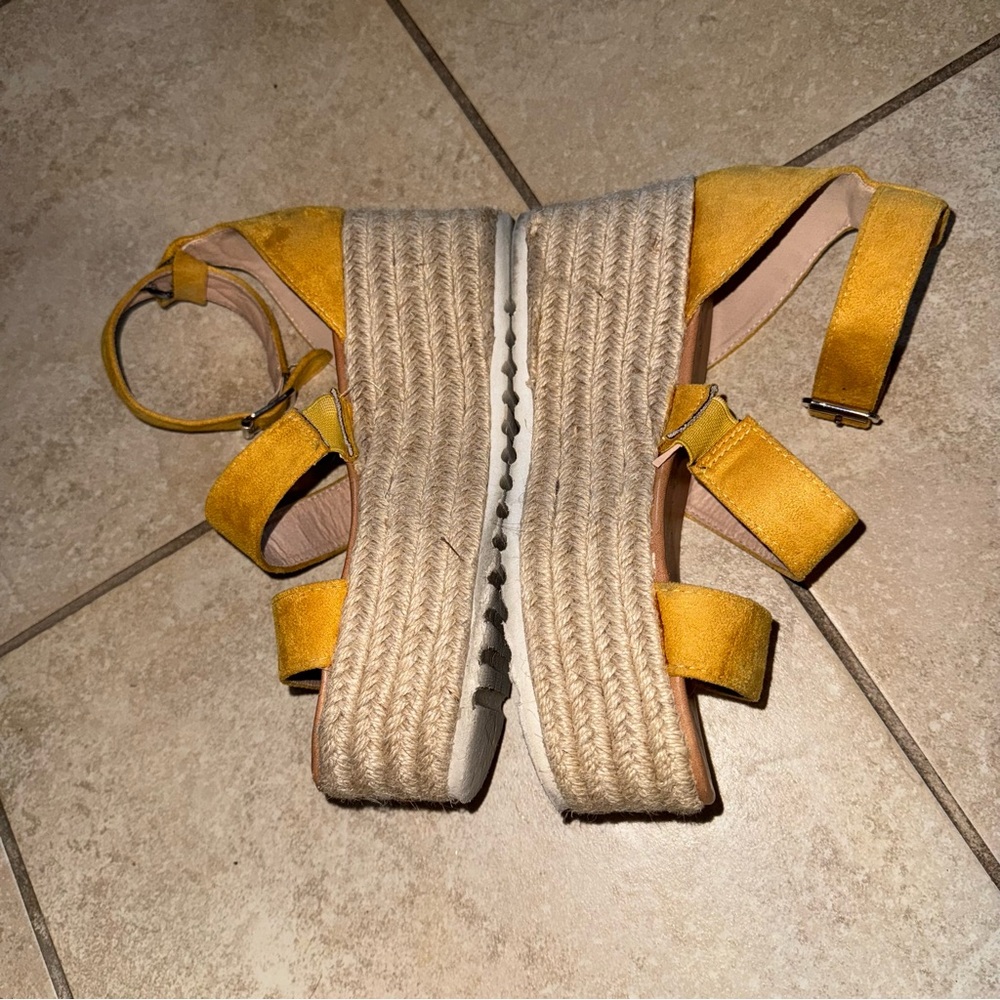 Vibrant Yellow Espadrille Wedges with Suede Finish
